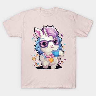 Beautiful fat unicorn drinking coffee T-Shirt